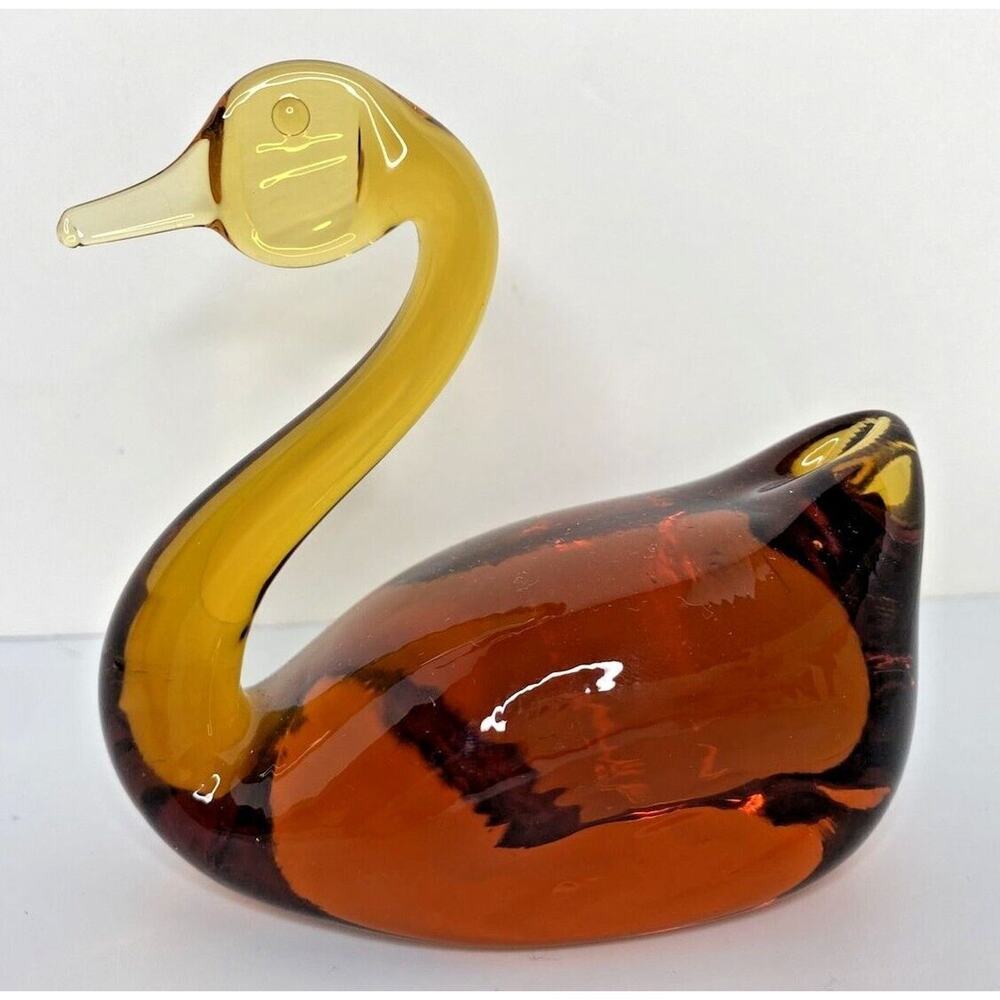 Vintage‎ Viking Art Glass Swan Goose Duck Figure Paperweight Paper Tag